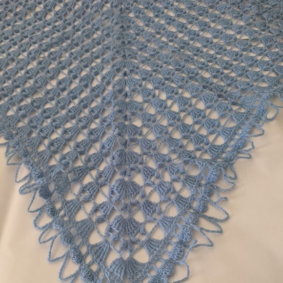 Handmade Crochet Merino Wool Light Blue Shawl. - Picture 3 of 4